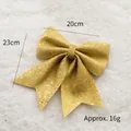 Glittery gold Christmas bow ornament 20cm x 23cm for tree and festive decoration - 20cm Gold