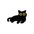 Cute black cat enamel pin with bright yellow eyes on a minimalist white background - Side Lying Cat