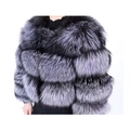 Short faux fur coat for women with luxury silver-black gradient stripes in a sleek fit - Silver Black 3-Layer Patchwork