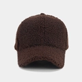 Detailed view of dark brown fleece texture and six-panel stitching on winter baseball cap - Adjustable / Coffee