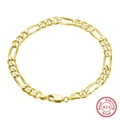 Pulsera de cadena Figaro de 5mm en plata de ley 925 dorada con cierre de langosta - 5mm de ancho/17.5cm de largo / Oro de 18K