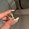 Golden S925 sterling silver bow pearl ring with adjustable open design on finger - J5315-Gold Chain H Style