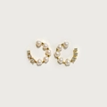 Detail of C-shaped gold earrings featuring white heart pearls and sparkling zircons - Gold Heart Pearl C-Shape