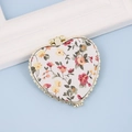 Heart-shaped portable makeup mirror with floral fabric cover and golden metal frame - Heart / Heart White