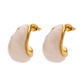 Boucles d'oreilles en acier titane plaqué or avec gouttes en résine rose - Style Goutte d'Eau Or + Blanc (KE030)