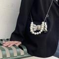 Chic silver metallic bow bag with large pearl handle and stylish chain strap - Silver Style 1 (Pearl Handle)