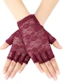 Short burgundy lace fingerless gloves with elegant floral patterns for wedding and events - Burgundy
