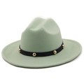 Detail of sage green fedora hat with black belt and golden rivet embellishments - M(56-58cm) / Mint Green