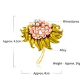 Detail view of sunflower brooch with pink rhinestones, size 4.2cm by 4cm, alloy material - Sunflower Style (YNCP6529) / Gold Pink