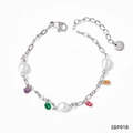 Silver stainless steel bracelet with irregular white pearls and colorful zircon pendants - Silver Multicolor (SBP018)