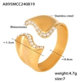 Anello aperto irregolare in acciaio placcato oro 18k con strass e misure indicate - US 7 / Aperto Regolabile / Oro