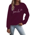 Women's crewneck long sleeve sweatshirt in deep wine red featuring white Smile print - S / Burgundy