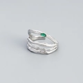 Anello doppio strato irregolare in argento S925 con gemma marquise verde stile naturale - Argento 925 / Oro Bianco