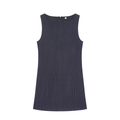 Sleeveless navy blue pinstripe mini dress with a round neck and straight silhouette - S / Aqua