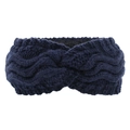 Close-up of navy blue cable-knit headband with twist knot and thick wool texture - Dark Blue