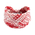 Bandeau de yoga rouge à motif paisley avec nœud croisé blanc et détails décoratifs - Rouge Blanc Texte Paisley (#120)