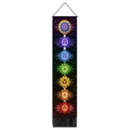 Vertical bohemian wall tapestry featuring colorful seven chakra symbols with black tassels - 32.5x130cm / Style 14 (Chakra Symbols Vertical)