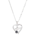 Detail of silver heart necklace featuring MOM engraving and crystal stone accents - Silver Projection Style (X276)