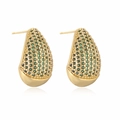 Minimalist gold teardrop earrings with pave-set green and black cubic zirconia stones - Gold/Green Zirconia