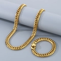 Set catena cubana in acciaio inossidabile dorato con collana e bracciale e chiusura speciale - Bracciale 20CM / 11mm Oro