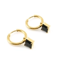 Golden titanium steel hoop earrings with black square zircon pendants for women - Square-Black