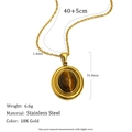 18K gold stainless steel necklace with brown tiger eye oval pendant and size details - Tiger Eye Oval Pendant Cross Chain Necklace - Gold