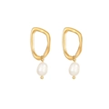 Elegant gold irregular hoop earrings featuring baroque drop pearls for women jewelry - E1598-Gold Irregular Rectangular Frame with Pearl