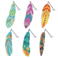 Set of six feather-shaped DIY diamond painting bookmarks with colorful crystals and beads - Style YM006 (YM006)