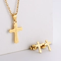 Minimalistisches goldenes Titanstahl-Kreuz-Schmuckset mit Halskette und Ohrsteckern - Goldenes Kreuz-Set