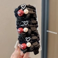 High elasticity black hair ties set with heart patterns and pearls in a clear box - 15-Piece Boxed / 8# Black
