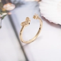 Gold adjustable heart ring with sparkling zirconia inlays and a crown detail - Gold (D7312)