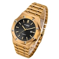 Classic gold stainless steel business watch with black dial and octagonal bezel - Gold Black