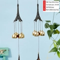 Scacciapensieri vintage Torre Eiffel in bronzo con quattro campane d'oro su blu - Campanelli Eolici Torre Eiffel