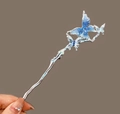 Pic à cheveux en argent avec papillon en cristal bleu pour coiffure Hanfu - Papillon