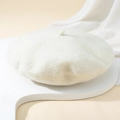 Elegant cream white cashmere style beret hat for women with a classic top stem detail - One Size / White