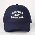 Detailed white embroidery of Support Day Drinking text on navy cotton baseball cap - Navy Blue