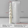 Spiral twisted pillar candle silicone mold with white candle specimen and dimensions - Braid Pillar DZ051
