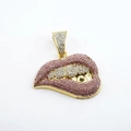 Hip hop lippen hanger met roze kristallen en witte stenen op goudkleurige ketting - Gouden Losse Hanger (Roze Lippen)