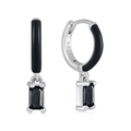S925 sterling silver hoop earrings with rectangular black zircon drop pendant - 27-Black Enamel Black Rect
