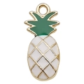 Golden pineapple enamel charm with white fruit body and green leaves for DIY jewelry - Pineapple 10x24mm