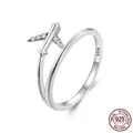 Minimalistische S925 sterling zilveren open ring met vliegtuigontwerp en zirkonia - Maat 7 / Zilver