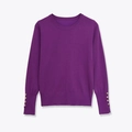 Purple crew neck knit pullover for women featuring decorative gold buttons on cuffs - S / Purple