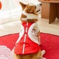 Festive red Chinese Tang suit for dogs featuring traditional buttons and white fur trim - S / Corgi Yellow Lion Suit