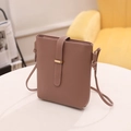 Elegant minimalist mauve synthetic leather crossbody bucket bag with gold clasp detail - Coffee