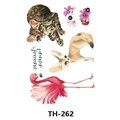 Waterproof tattoo sticker TH-262 featuring colorful cat, fox, flamingo and floral designs - Th-262 / 210*148mm