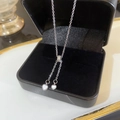 Silver titanium steel Y-necklace with white heart shell pendants and diamond slide buckle - Double White Shell Heart Pendant (X882 Silver)
