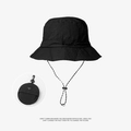 Foldable black waterproof bucket hat with chin strap and portable storage pouch - Black