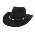 Black felt western cowboy hat with turquoise studded band and classic upturned brim - M (56-58cm) / Black