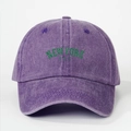 Detail of New York USA embroidery on vintage purple washed cotton baseball cap - Adjustable / Dark Purple