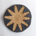 Bohemian round straw wall decor with natural fibers and black geometric triangle patterns - Black Radial Triangle Pattern Style (35cm)